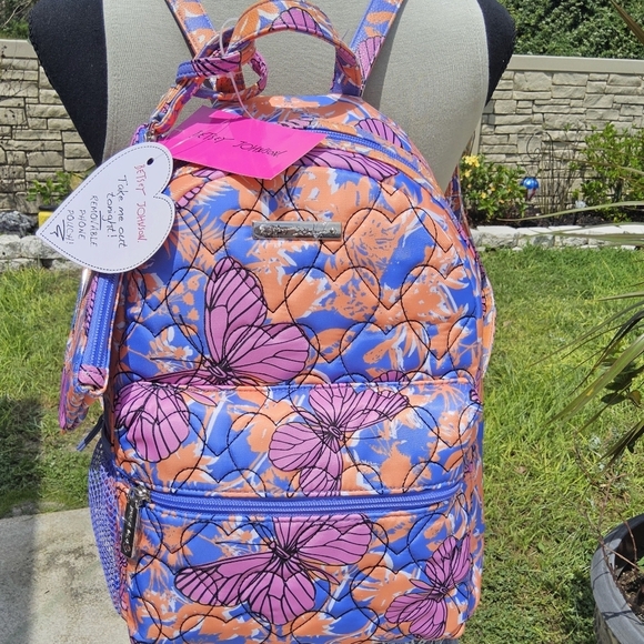 BETSEY JOHNSON BRIGHT ORANGE n PURPLE NYLON BUTTERFLY MID SIZE BACKPACK - Picture 5 of 5